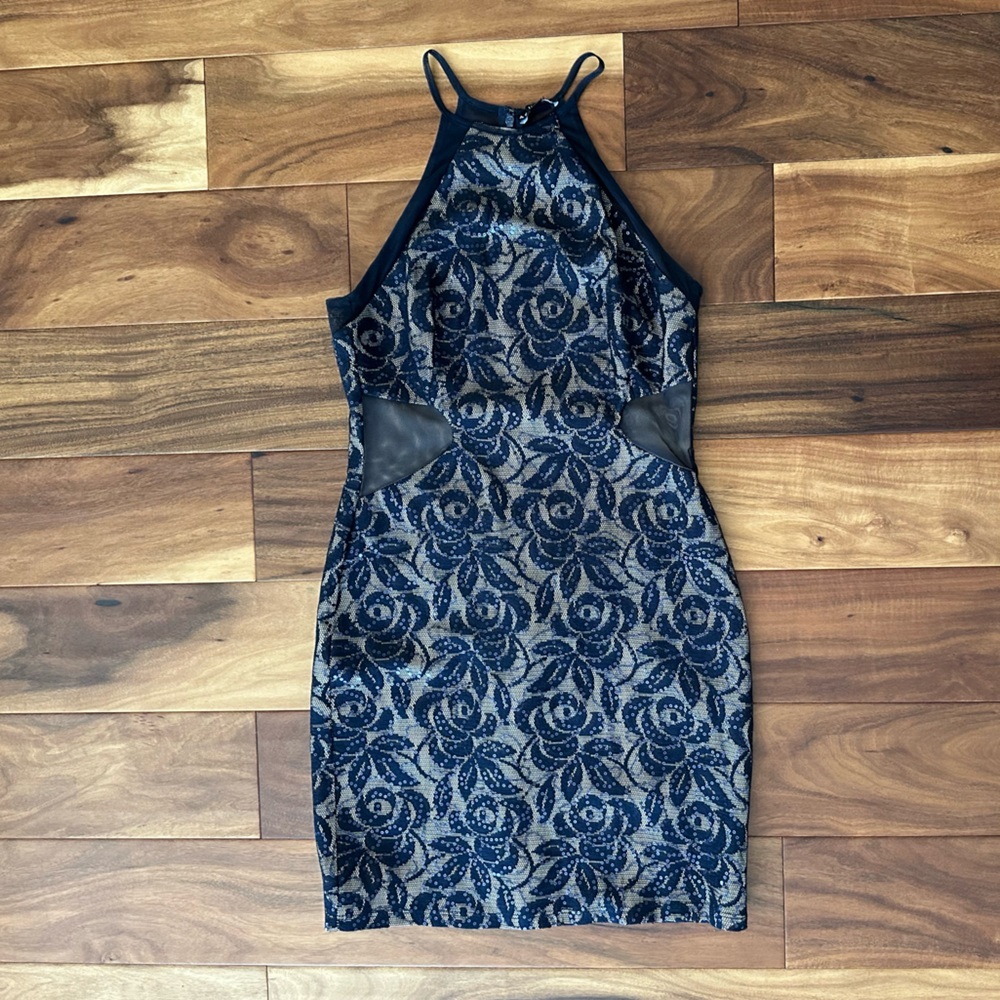As U Wish Elegant Blue Lace Sequin Mini Dress size Small